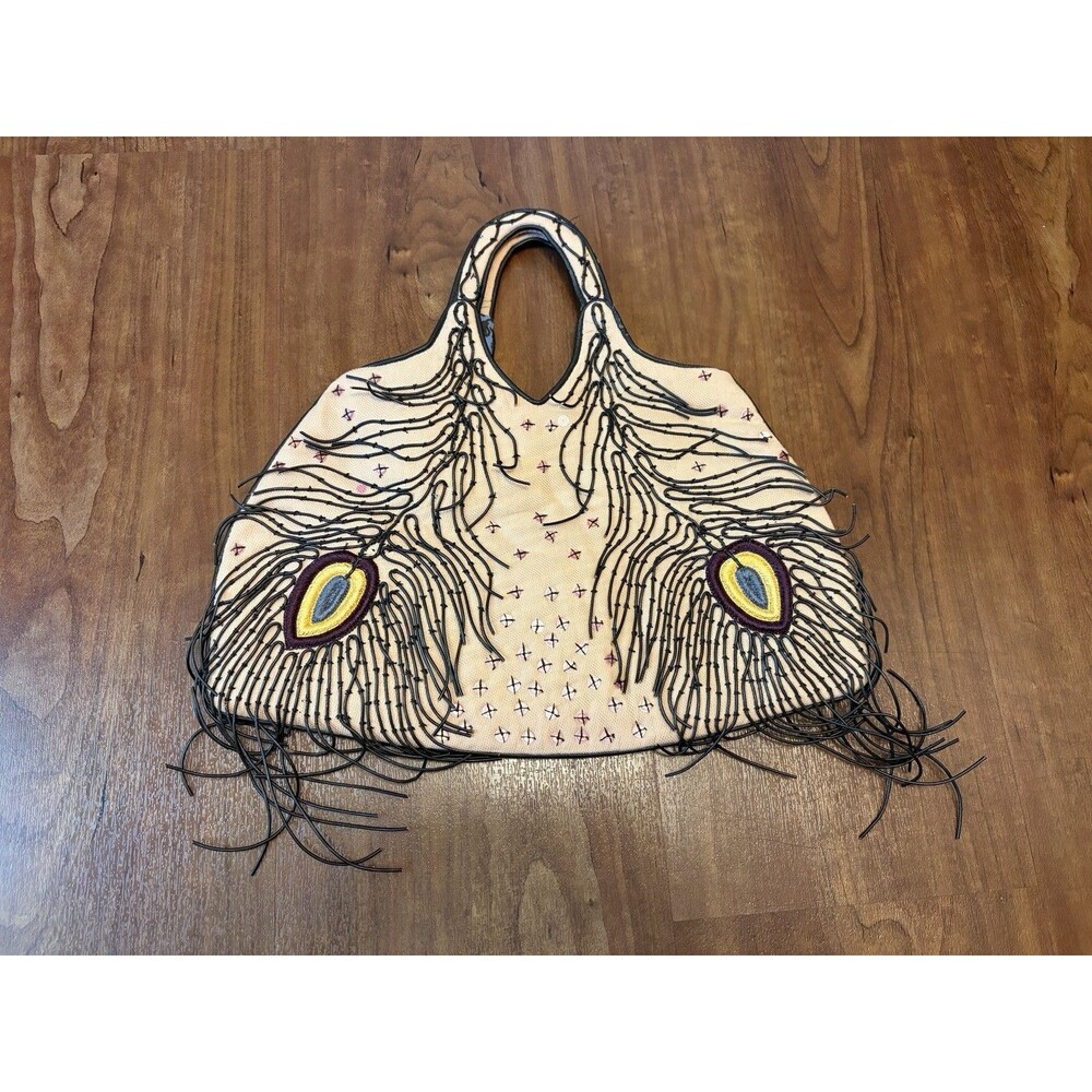 Jamin Puech Peacock Feather Art Purse French Boho Designer Wristlet Clutch Bag
